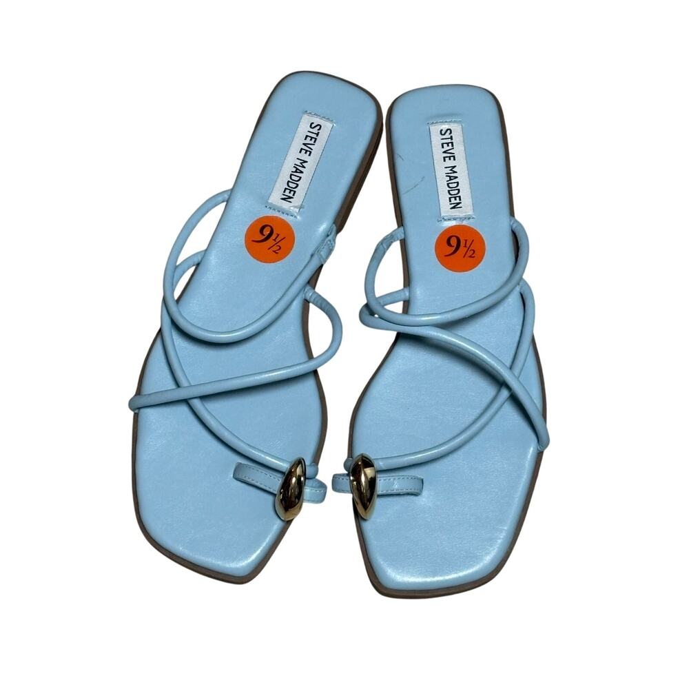 Steve Madden Light Blue Square Toe Strappy Flat Sandals